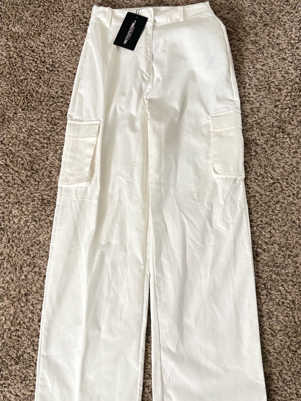 PrettyLittleThing White Wide Leg Cargo Pants